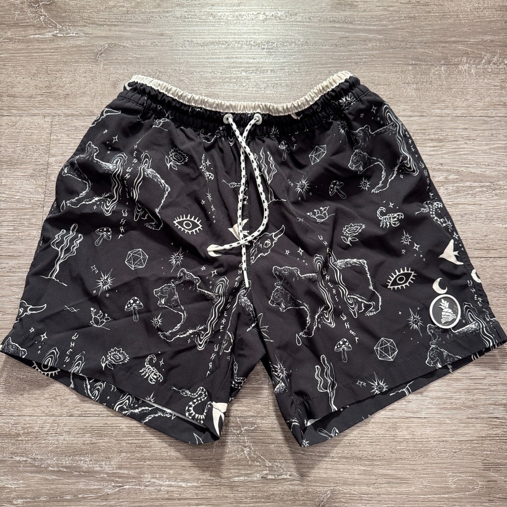 Chubbies Shorts Mens Small Black Psychedelic 5.5" Lined Elastic Waist Drawstring